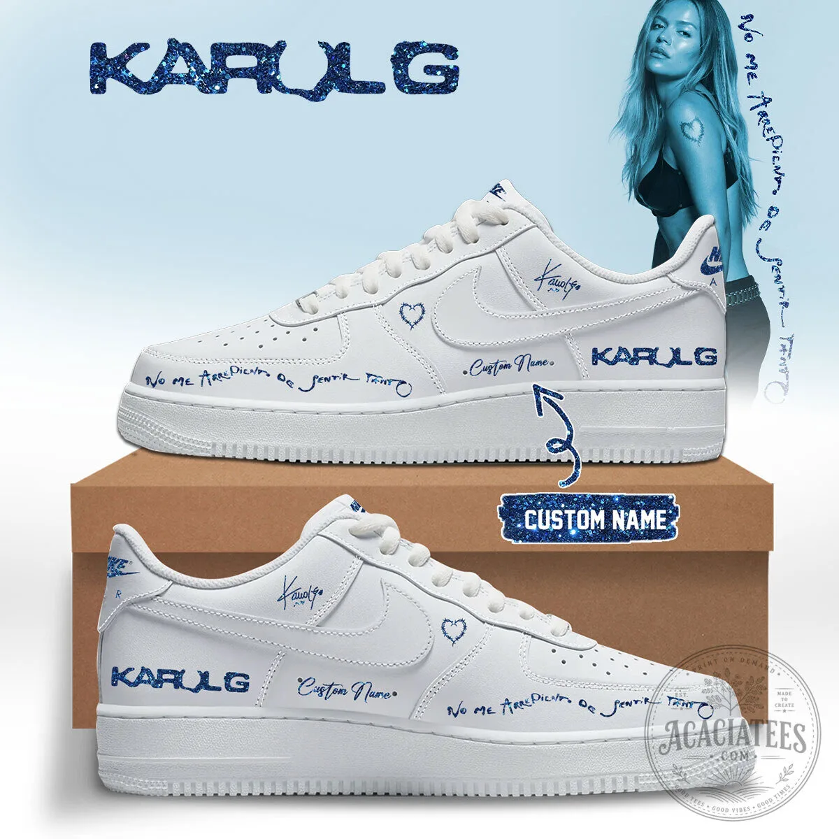Karol G No Me Arrepiento De Sentir Tanto Custom Name White Shoes