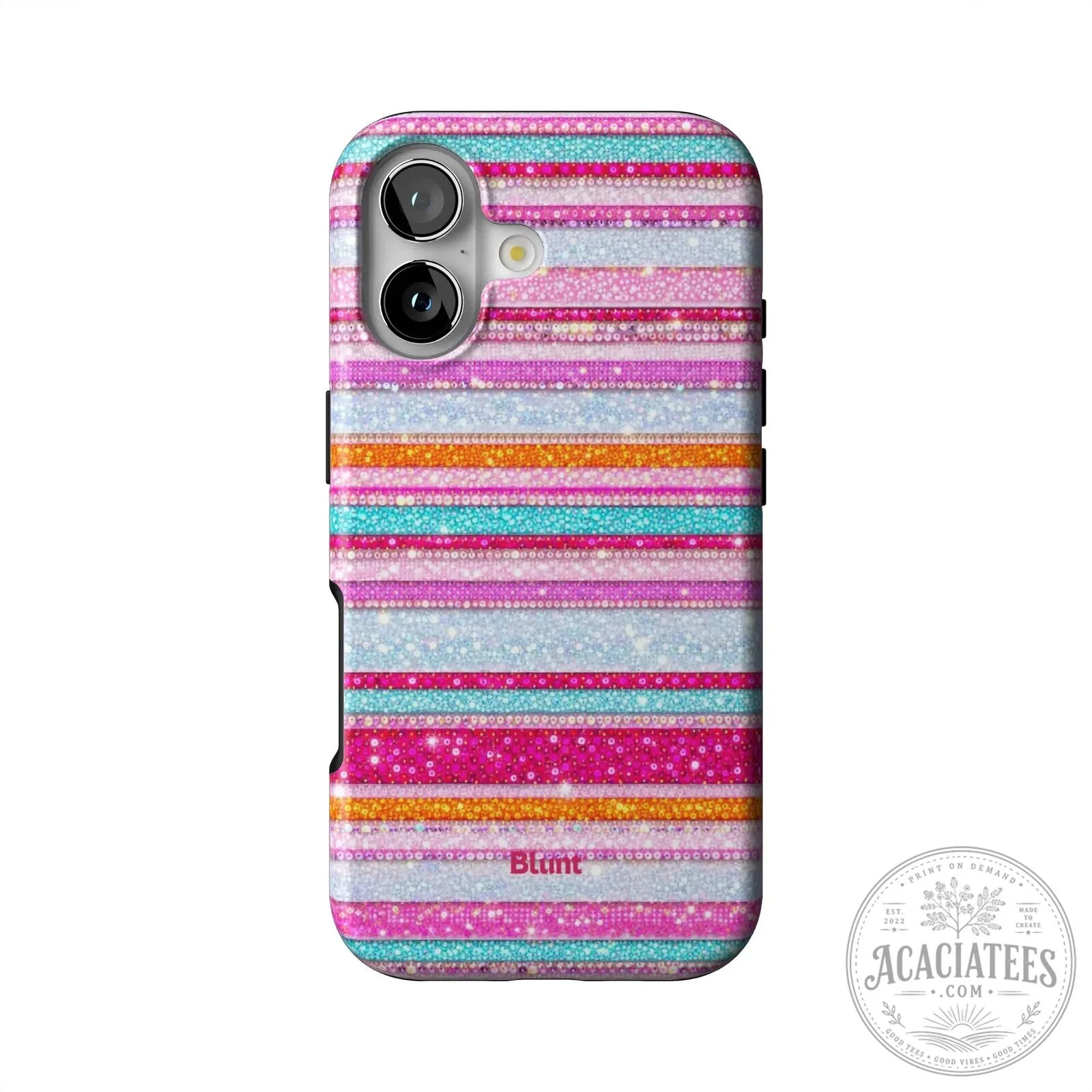 Sparkling Glitter Stripe Pattern Pink and Blue iPhone Case