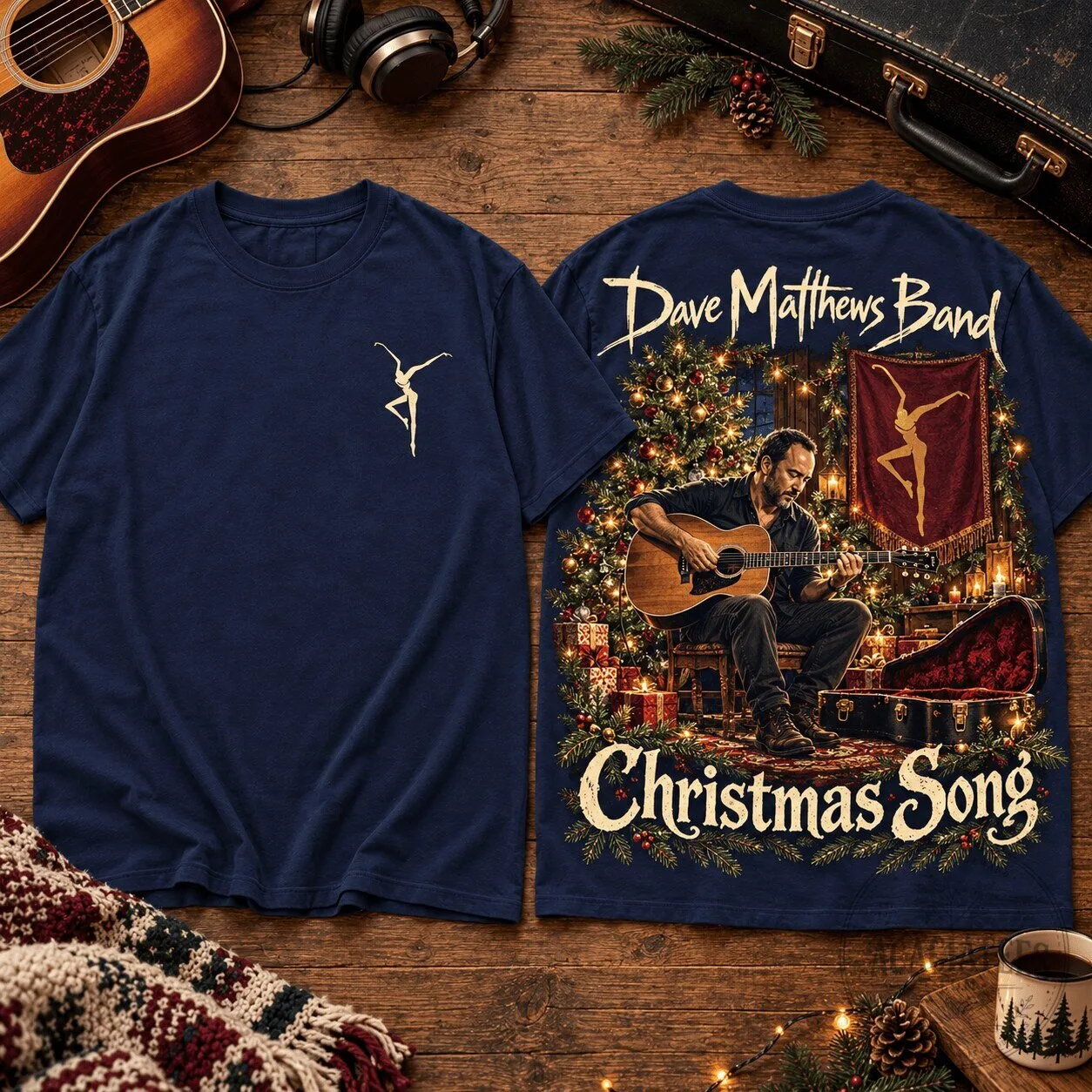 Premium T-Shirt Featuring Dave Matthews Band's Christmas Song and Holiday Lights Design