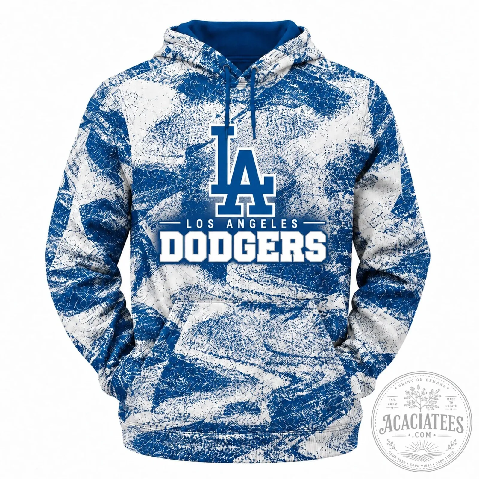 Los Angeles Dodgers MLB Baseball Team White Blue Distressed Pattern Hoodie