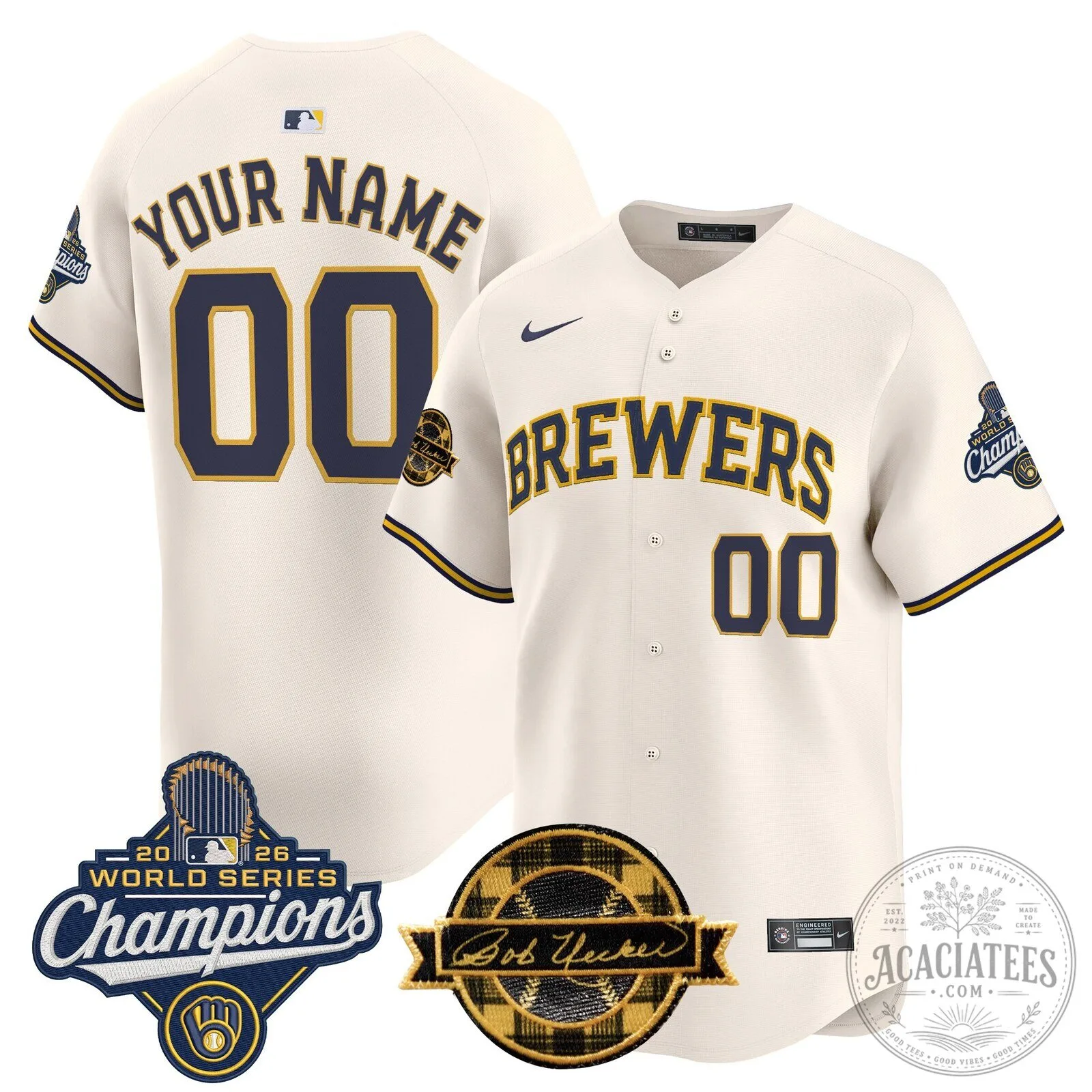 Bob Uecker Milwaukee Brewers 2026 World Series Champions Custom Baseball Jersey
