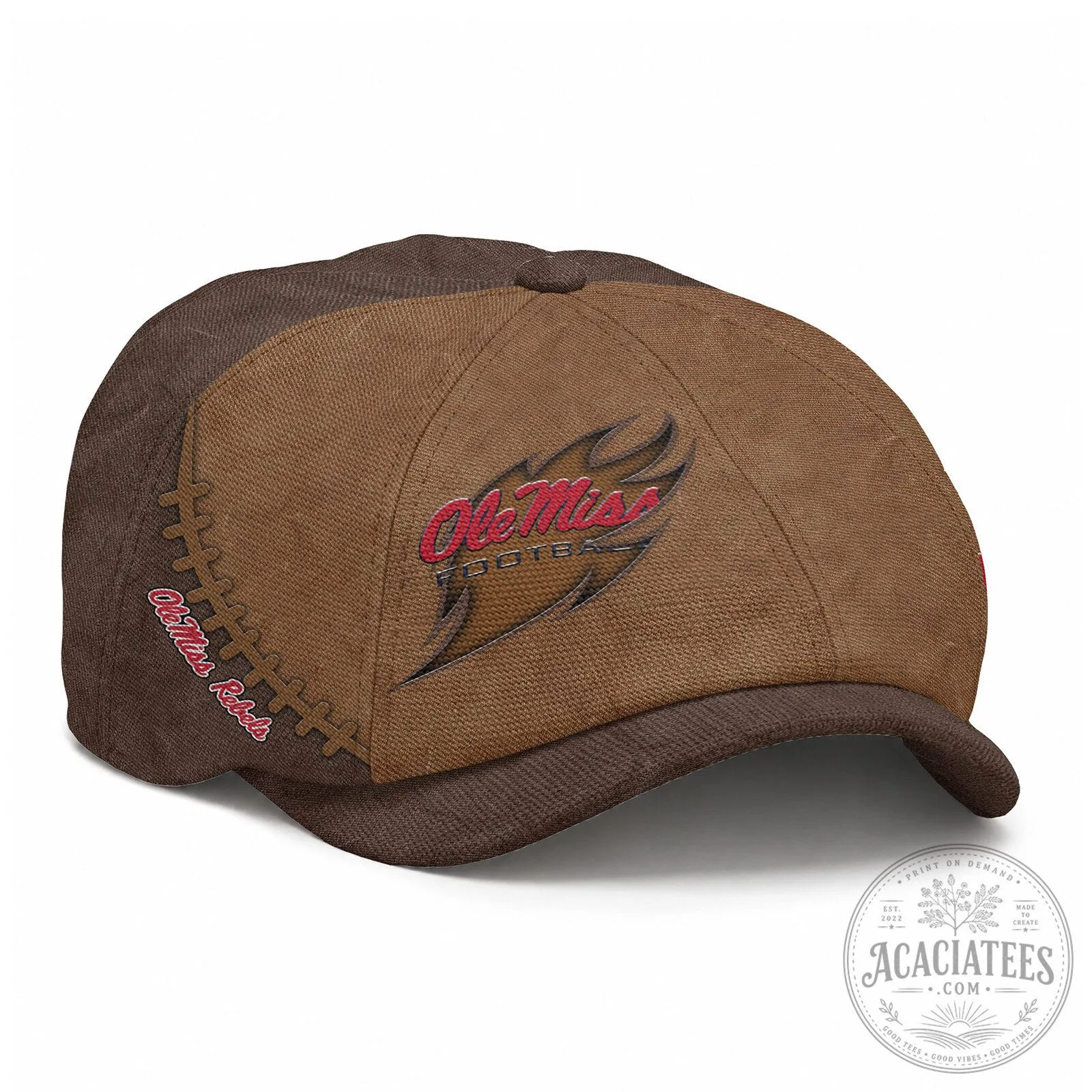 Ole Miss Rebels Football Team Logo Brown Newsboy Cap for Game Day