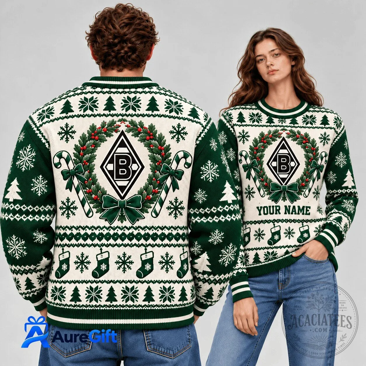 Borussia Monchengladbach Bundesliga Christmas Personalized Name Sweater