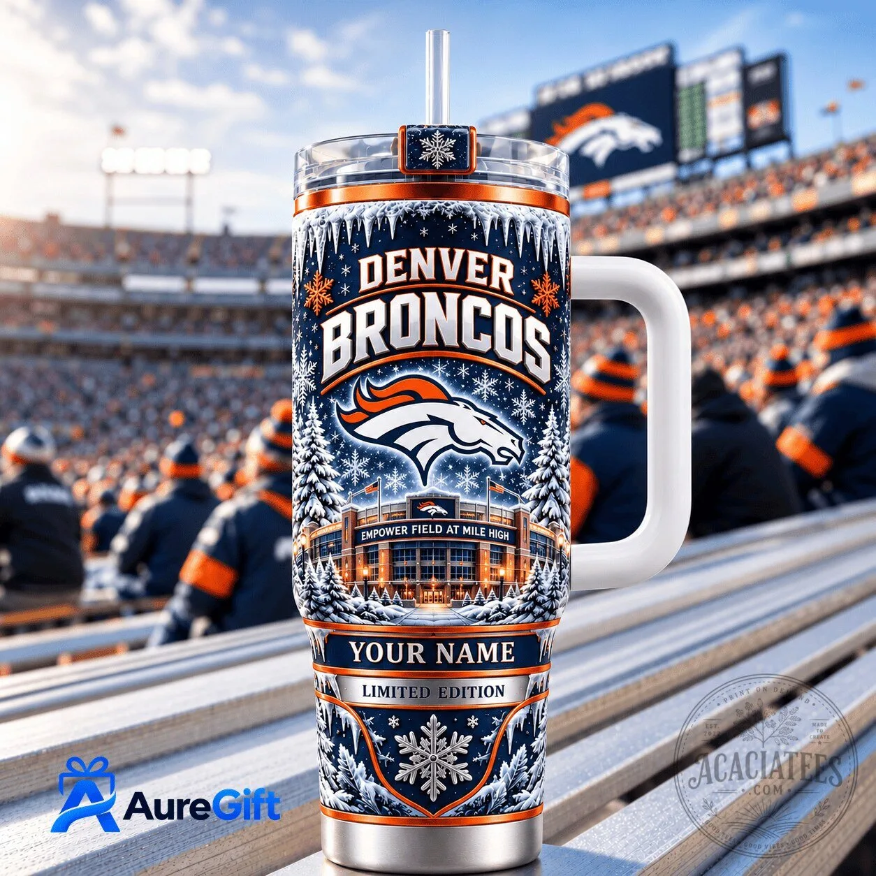Denver Broncos NFL Christmas Personalized Tumbler 40oz with Handle and Straw