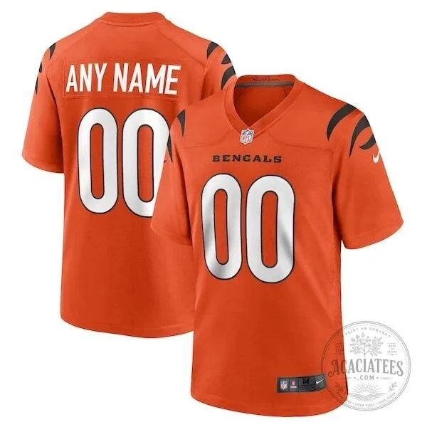 Cincinnati Bengals Orange Custom Football Game Jersey with Any Name and Number