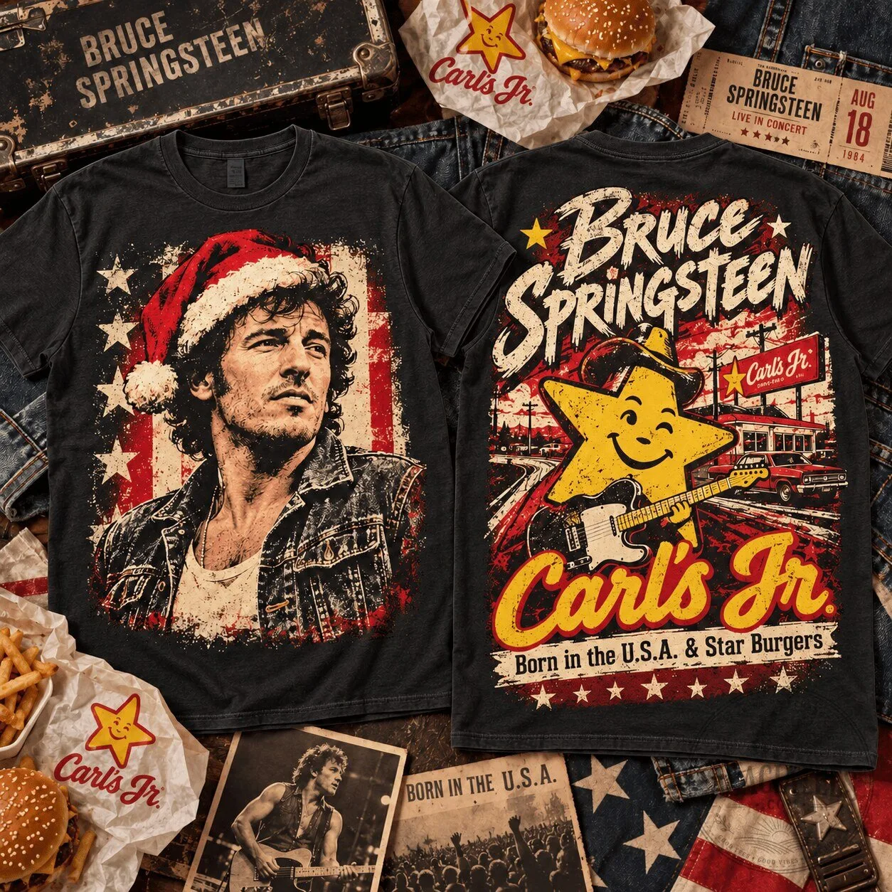 Bruce Springsteen Christmas Carl's Jr. Born in the U.S.A. Star Burgers T-Shirt