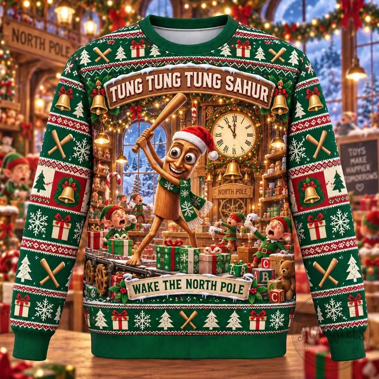 Tung Tung Tung Sahur Wake The North Pole Christmas Holiday Ugly Sweater